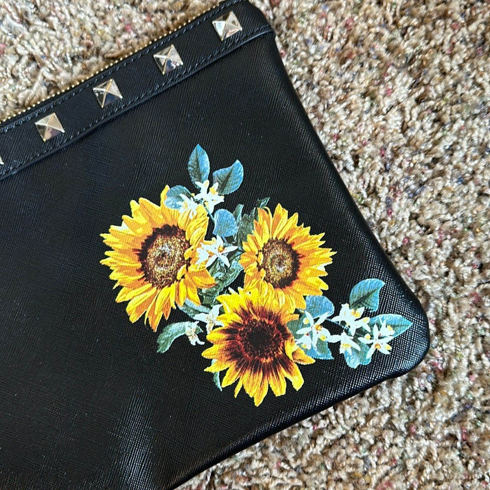 WHBM Black Sunflower Print Clutch